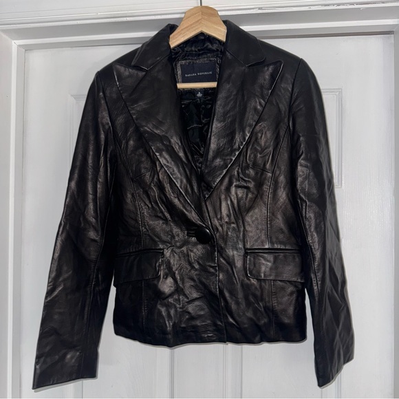 Banana Republic Leather Blazer Black 2 One Button Jacket - Picture 3 of 8